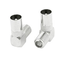2 Pcs F-Type Female to PAL Male TV Coax Right Angle Connector Adapter Connectors