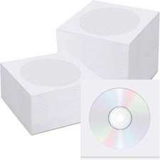 1000 PCS White Paper CD DVD Sleeves Envelope Holder with Clear Window and Flap,
