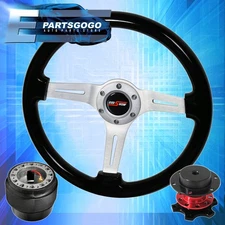 Black Wood Chrome Center Steering Wheel + Red Quick Release For 89-98 240Sx
