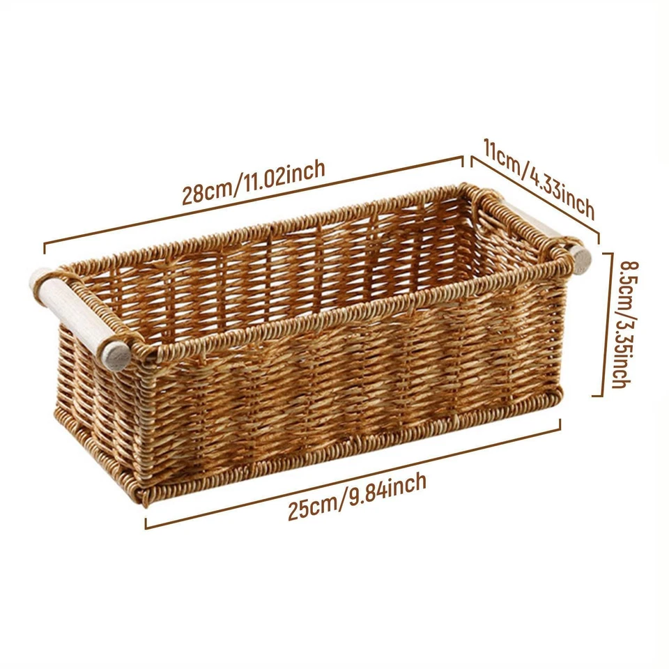 Imitation Rattan Storage Basket Long Narrow with Handles Woven Baskets Rattan - Image 3 of 4