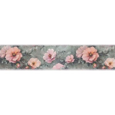 Selbstklebende Bordüre mit tropischen Blättern im Urban Jungle Stil   Grau, Rosa