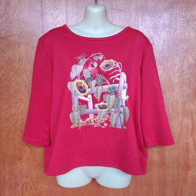 Vintage 80s Crewneck Sweatshirt Missy L Red Sunflower Cardinal Grandma Autumn