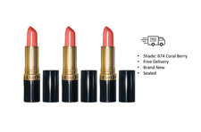 Revlon Super Lustrous Lipstick, 674 Coral Berry, New Sealed Pack Of 3