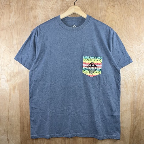 MEN’S BURLEBO FISHING COTTON POLYESTER BLEND POCKET LOGO TEE SHIRT BLUE SZ L NEW