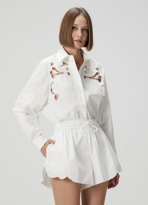 NWOT ZIMMERMANN flower-embroidered shirt + scalloped-hem short SZ 1 /US4-6 $1879
