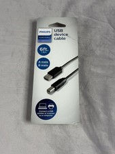 Philips USB 2.0 Device Cable 6ft A Male to B Male Printer Scanner Black