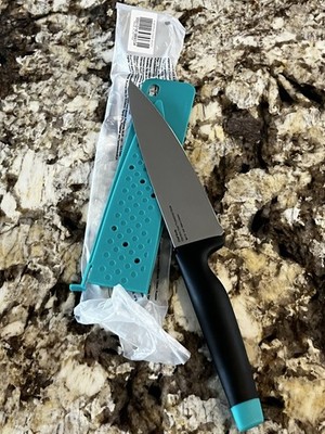 Tupperware Stainless Steel Amazing Series Chef Knife 7.5'' Blade Teal Sheath New