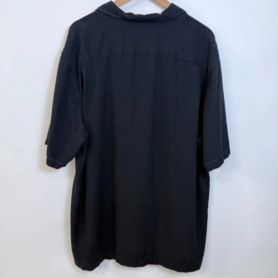 Nat Nast Short Sleeve 100% Silk Button Up Shirt Mens XL Black Contrast Stitching - Image 2 of 4