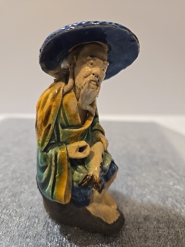 Vintage ~3.5" Chinese Ceramic Shiwan Mudman Figurine Old Fisherman - Picture 2 of 10