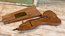 Antique Wooden Shuttle Punch Needle Rug Hooking Tools Leather Stitch  Set of 2 