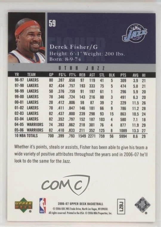 2006-07 Upper Deck Derek Fisher #59 - Image 2 of 2