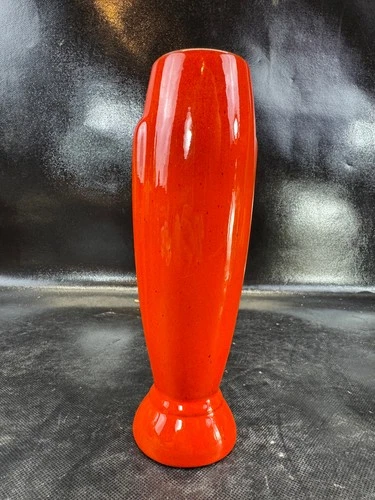 Vintage Frankoma Pottery # 43 Art Deco Bud Vase RED/ORANGE  8" Tall