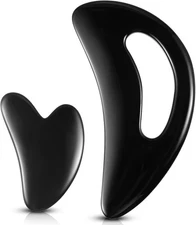 BBTO 2 Pcs Body Gua Sha Tool Large Resin Scraping Tools with Handle for Black 