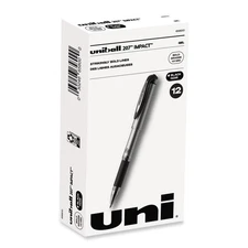 uni-ball 65800 207 Impact Gel Pen - Black Ink/Silver/Black Barrel/Bold 1-DZ New