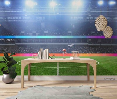 3D Football Match Field Night Scene Self-adhesive Removable Wallpaper Murals 3