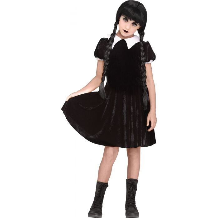 Wednesday Addams Kids Girl Outfit Costume Trendy Gothic Rave'n Dance Dress  - Black / 3