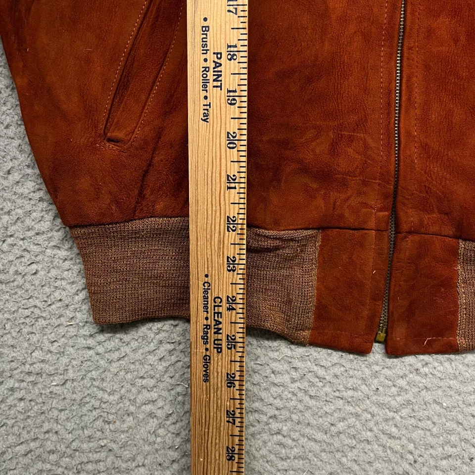 Chaqueta Bomber Gamuza Para Hombre L Naranja Verdadera Vintage Años 60 Cuero Conmar Retro Foto 4 de 4