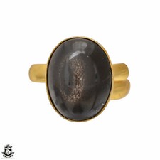 Size 10.5 - Size 12 Adjustable Sapphire Obsidian 24K Gold Plated Ring GPR1560