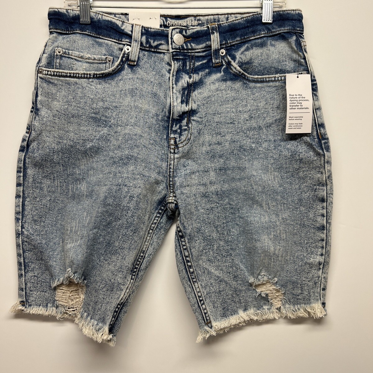 Original Use Men Dirt Road Blue Distressed Raw Hem Denim Shorts