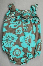 Baby Girl Vintage Carter's 3 Month Blue  Brown Big Flowers Romper Outfit