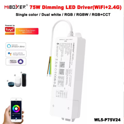 MiBoxer WL5-P75V24 5In1 Tuya Smart 24V 75W WiFi 2.4G Dimmer Built-in LED Driver 