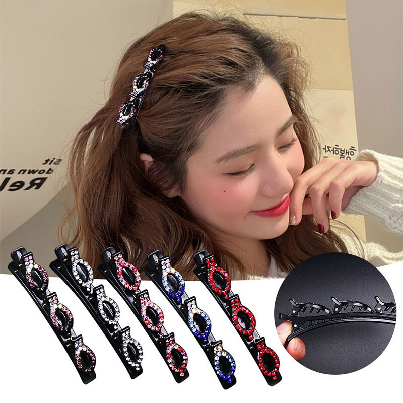 Sparkling Crystal Stone Braided Hair Clips Double Bangs Hair - Foto 5