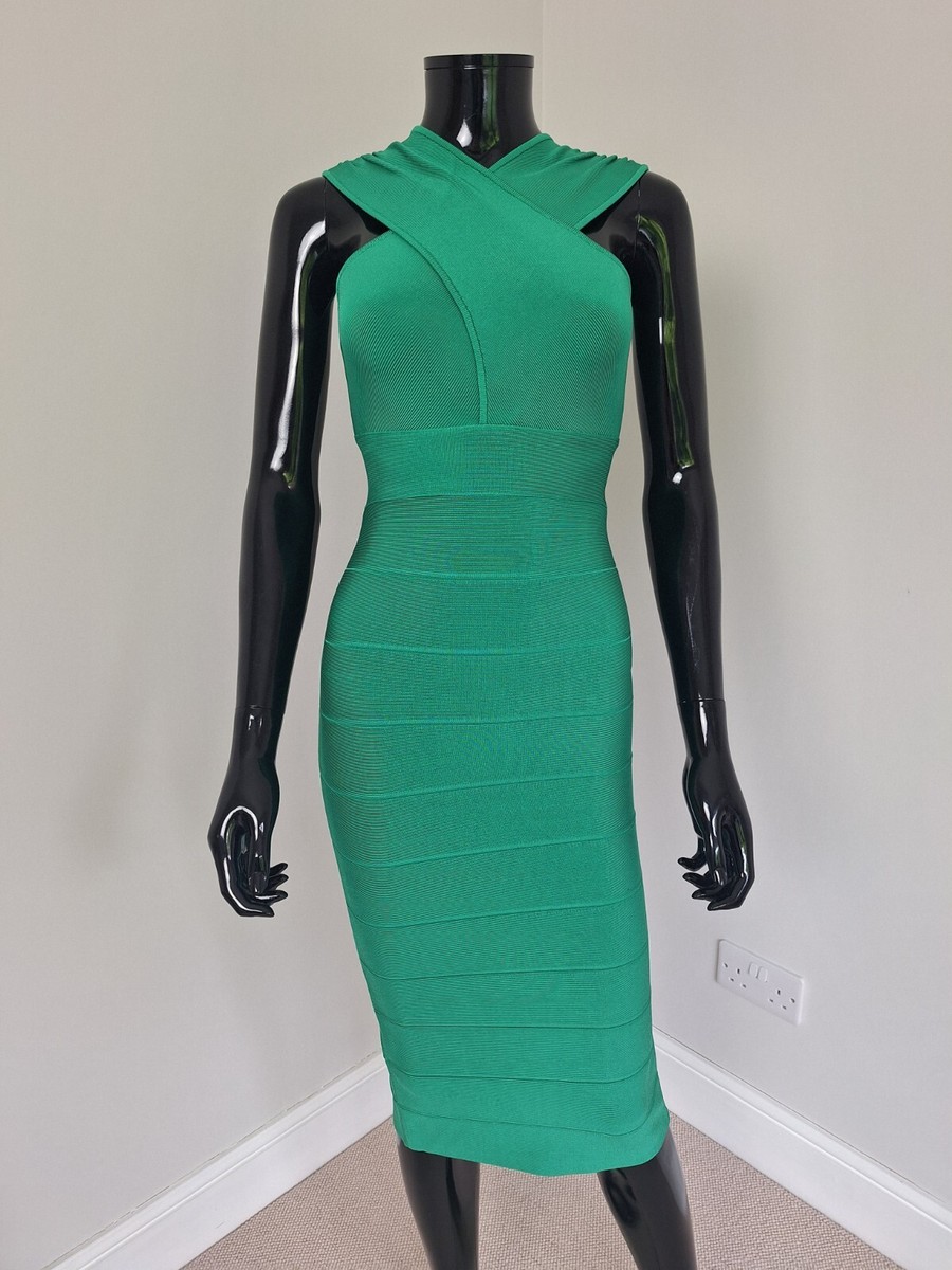 Herv Lger designer jade green high neck bandage midi dress BNWT sz. XXS |  eBay UK