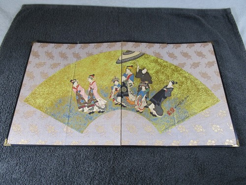 Beautiful Vintage Japanese Byobu 4 Folding Screen - Foto 1 di 6