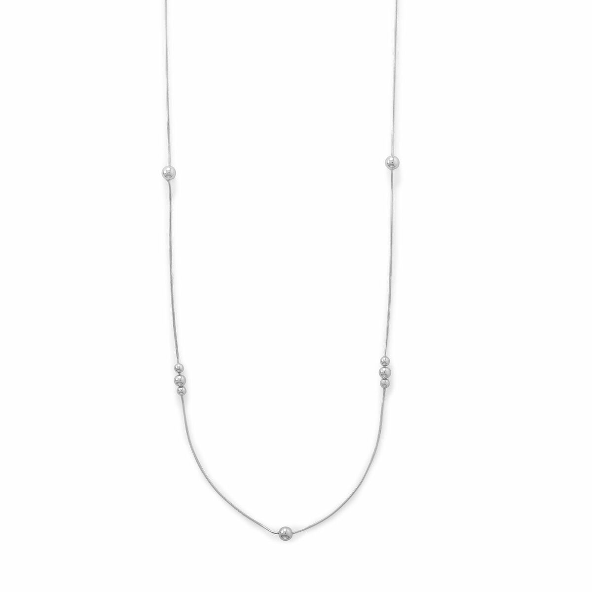 Long 34-inch Snake Chain Bead Necklace Rhodium on Sterling Silver Long 34-inch Snake Chain Bead Necklace Rhodium on Sterling Silver