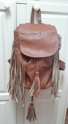 Fringe Backpack Brown Cognac Faux 