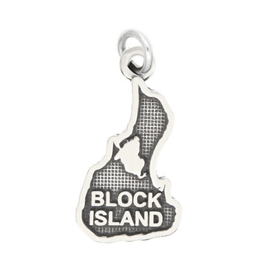 LGU  Sterling Silver Oxidized Block Island Rhode Island Map Charm -with Options