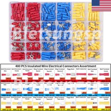 480Pcs Insulated Electrical Wire Splice Terminal Spade/Crimp/Ring Connectors Kit