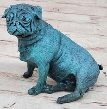 RARE Vintage Style pug Dog pure 100 Bronze Cast Metal Patina Statue Figurine