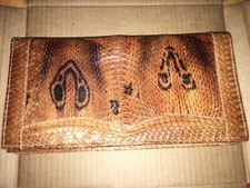 Vintage Brown Genuine Snakeskin Leather Clutch Purse 10 x 5.5