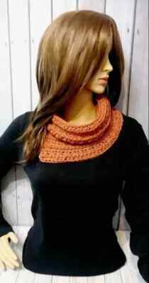 crochet womans handmade bandanna cowl scarf ginger USA seller