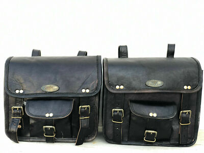 Finest Leather Quality Pouch Panniers Saddle 2 bag Motorcycle Saddlebags Pouch 