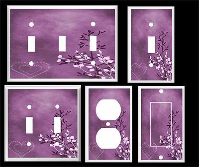 PURPLE HEART AND LEAVES CONTEMPORARY DECOR  LIGHT SWITCH COVER PLATE 