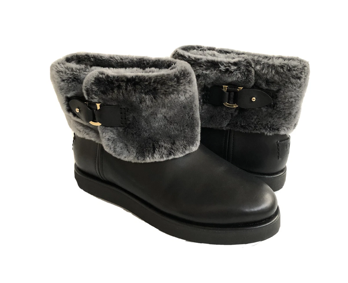 UGG CLASSIC MINI BERGE BLACK WATERPROOF LEATHER Boot US 5 EU 36