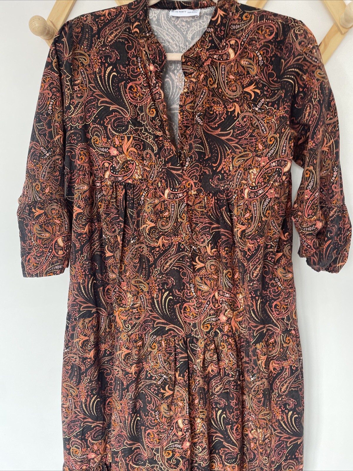 BLUE NAVY Black Orange Pasiley Patterned Long Sle… - image 4