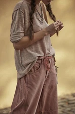 Free People We The Free Mauve Long Sleeve Semi-Sheer Knit Sandy Top Sz XL