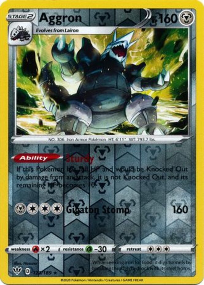 LP Pokemon Aggron - 123/189 - Holo Rare - Reverse Holo Lightly Played Darkness A