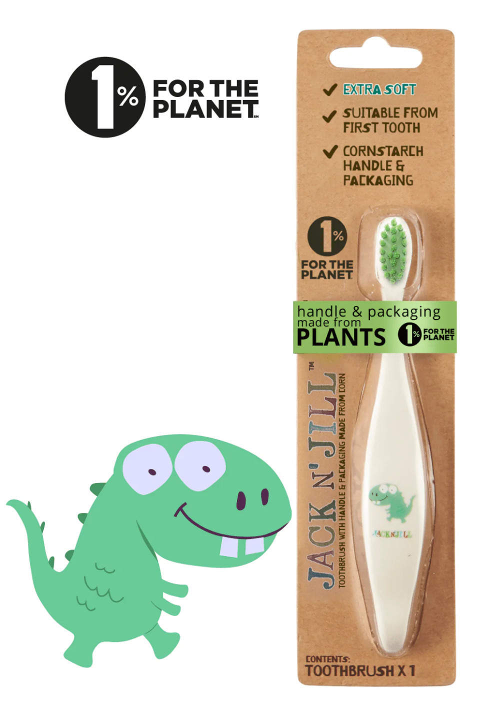 Jack N' Jill Dino Bio Kids Toothbrush &ndash; Extra Soft, BPA-Fr