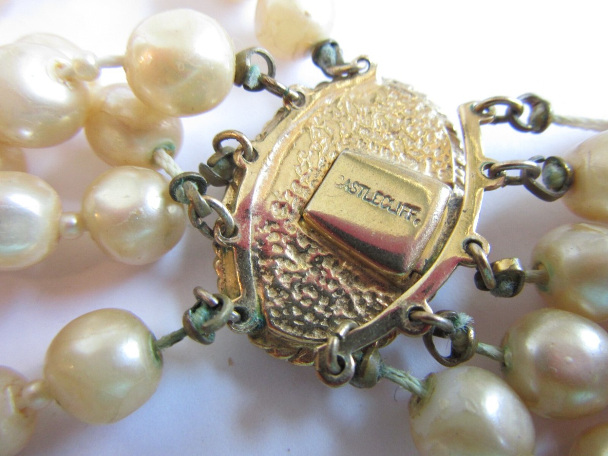 Vintage Castlecliff 5 strand light gold faux pearl necklace