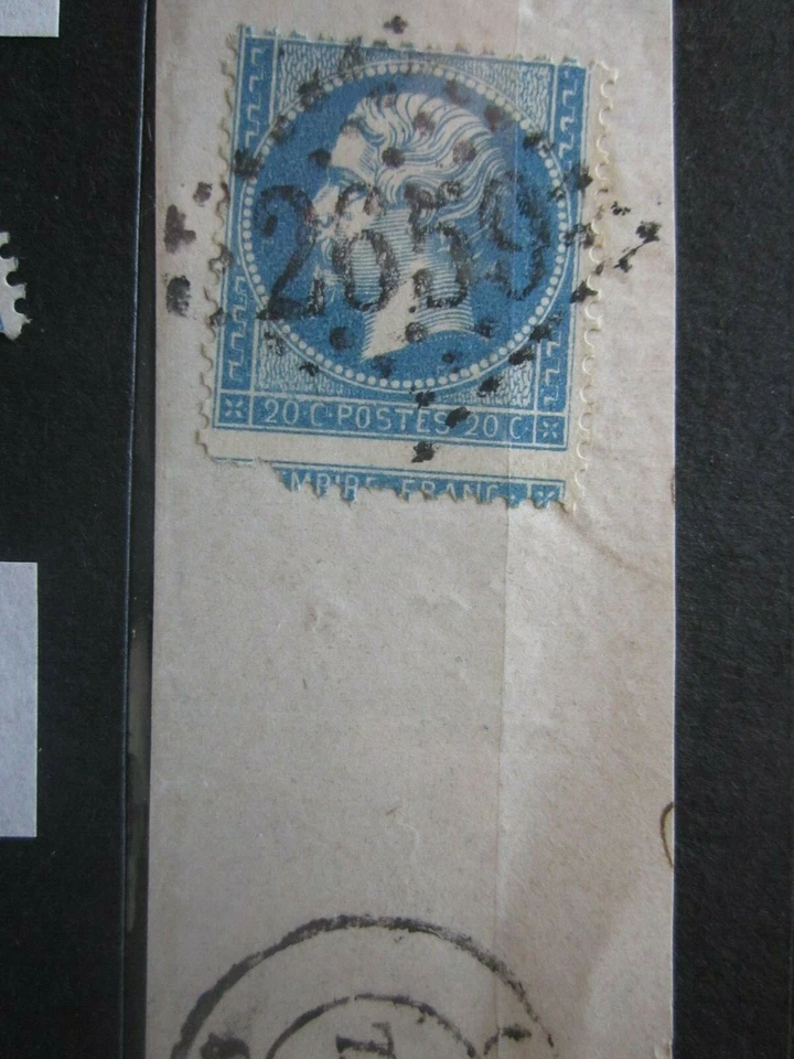 260-FRANCE variété du n°22 Napoléon 20c bleu piquage à cheval sur fragment TB - Photo 1/1