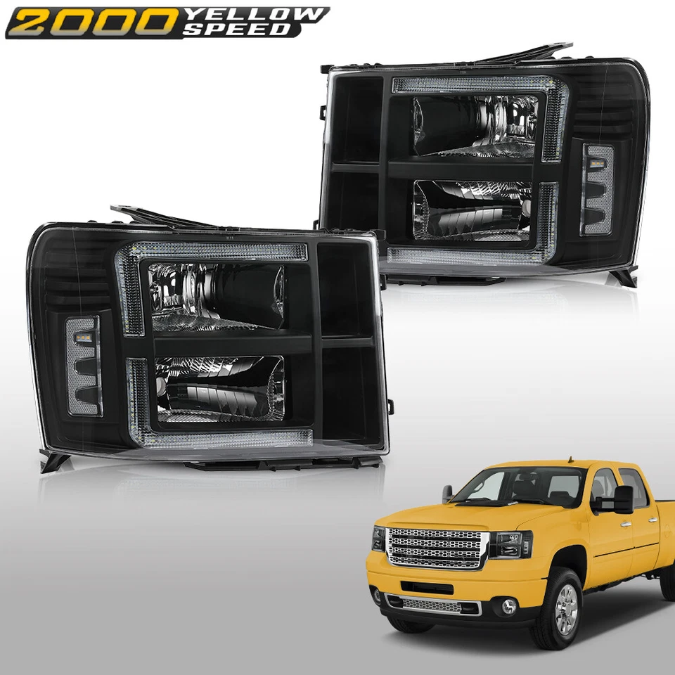 Clear/Black LED DRL Headlights Fit For 2007-2013 GMC Sierra 1500 2500 3500HD - Image 2 of 4
