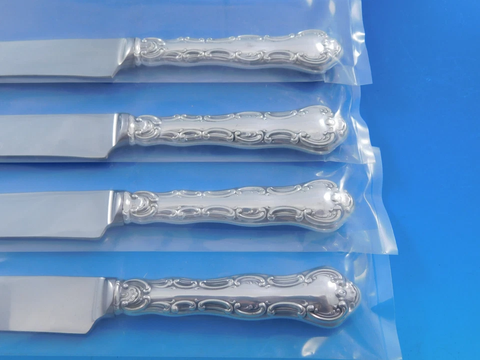 Juego de cuchillos para carne de plata esterlina Strasbourg by Gorham 4 piezas tamaño Texas personalizado Foto 3 de 4