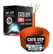 1000FT CAT6 Orange ETL CMR Ethernet Cable UTP Solid Copper 23AWG 550Mhz Wire