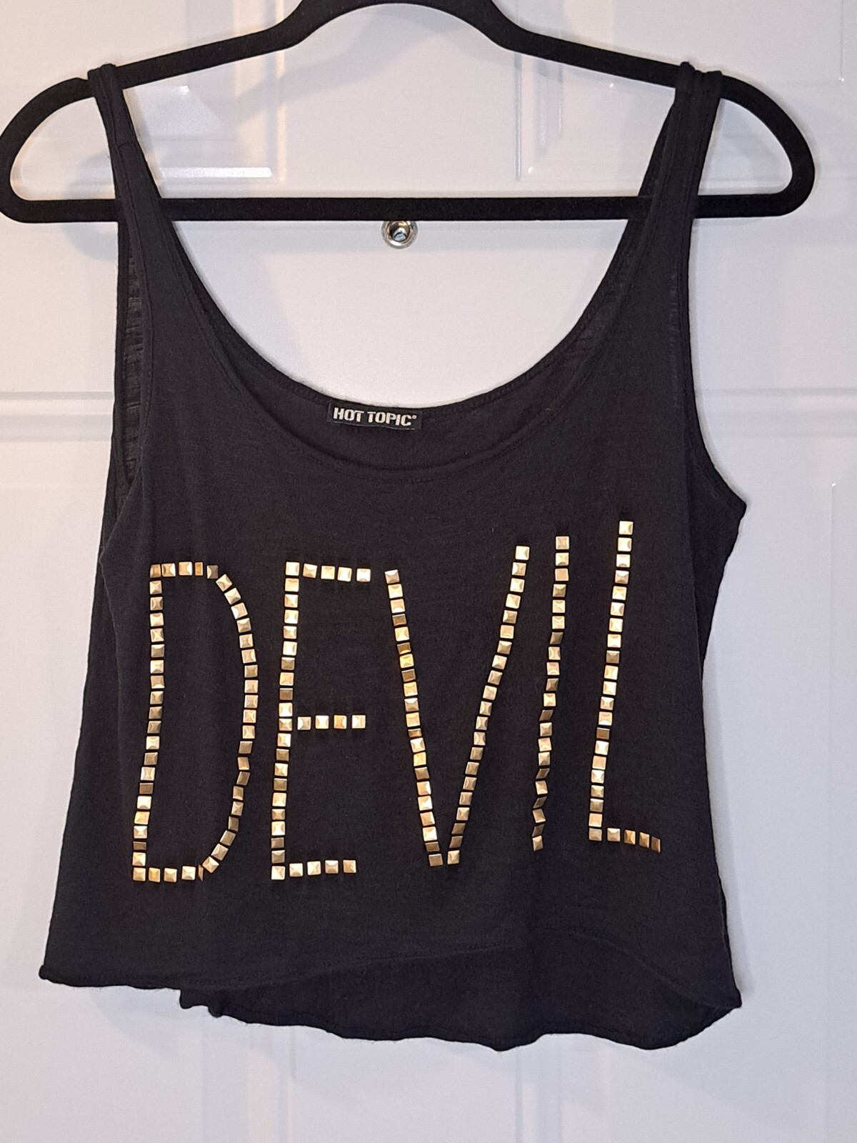Y2K Hot Topic Studded Devil Crop Tank Top Black Womens Size Medium