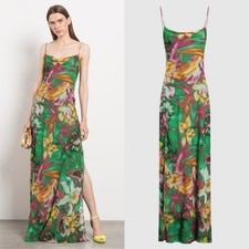 $1095 THE ANDAMANE Isabelle Green Dress in Floral Print With Crystals Sz 42 