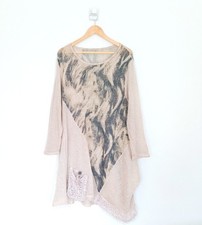 Made In Italy Jumper Dress Size Large Womens Beige Asymetric Long Sleeve Boho 